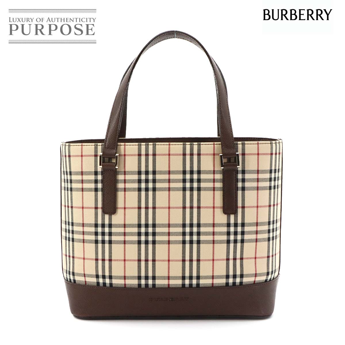 Rakuten - 【新品同様】 バーバリー BURBERRY ノバチェック ハンド バッグ キャンバス レザー ベージュ ブラウン Hand Bag 【中古】
