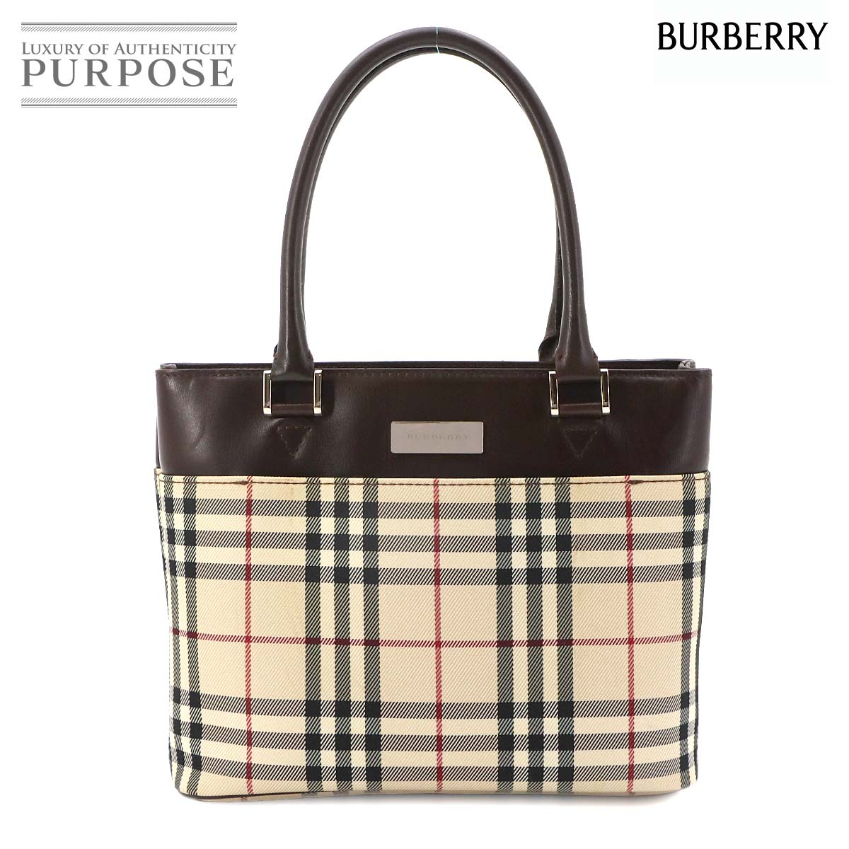 Rakuten - 【美品】 バーバリー BURBERRY ノバチェック ハンド バッグ キャンバス レザー ベージュ ダークブラウン Hand Bag 【中古】