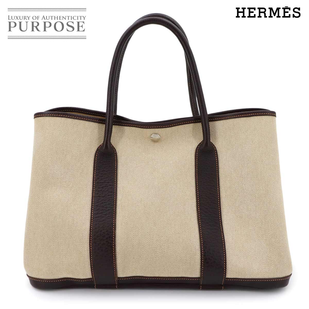 乐天商城 - エルメス HERMES ガーデンパーティ 36 PM トート バッグ トワルアッシュ レザー ナチュラル マロン □H刻印 シルバー 金具 Garden Party PM 【中古】