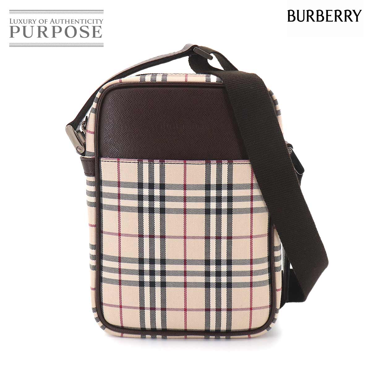 【未使用 展示品】 バーバリー BURBERRY ノバチェック ショルダー バッグ キャンバス レザー ベージュ ブラウン シルバー 金具 Shoulder Bag 【中古】