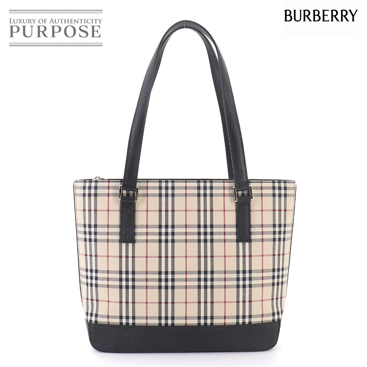 Rakuten - 【新品同様】 バーバリー BURBERRY ノバチェック ハンド バッグ キャンバス レザー ベージュ ブラック Hand Bag 【中古】