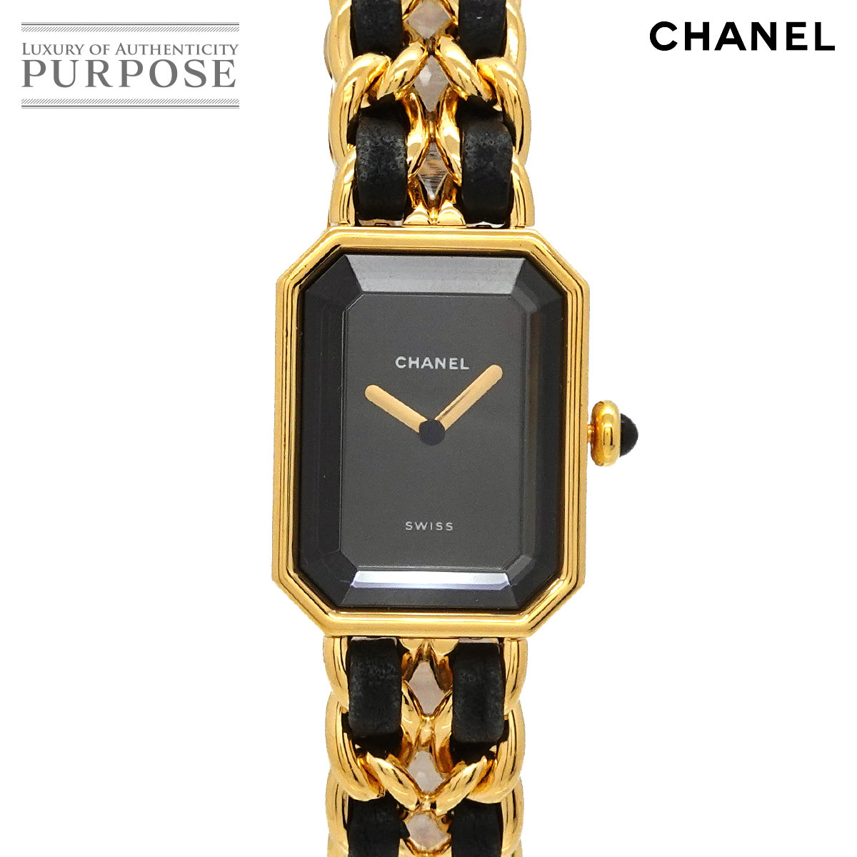 Rakuten - シャネル CHANEL プルミエール Lサイズ H0001 ヴィンテージ レディース 腕時計 ブラック ゴールド クォーツ ウォッチ Premiere 【中古】