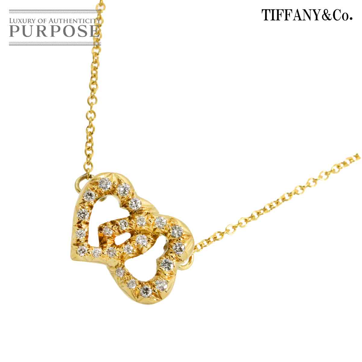  ティファニー TIFFANY&Co. ダブルハート ダイヤ ネックレス 41cm K18 YG イエローゴールド 750 Heart Necklace