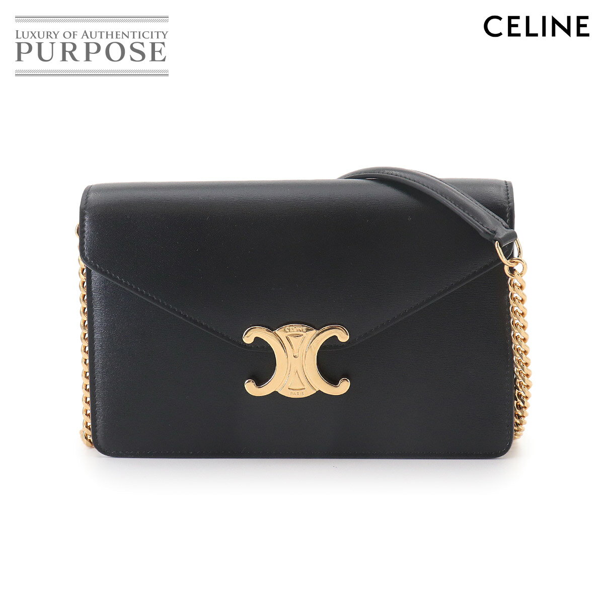 Rakuten - 【未使用 展示品】 セリーヌ CELINE マーゴ トリオンフ チェーン ウォレット 長財布 レザー ブラック 10L033DPV ゴールド 金具 Margo Triomphe Wallet 【中古】