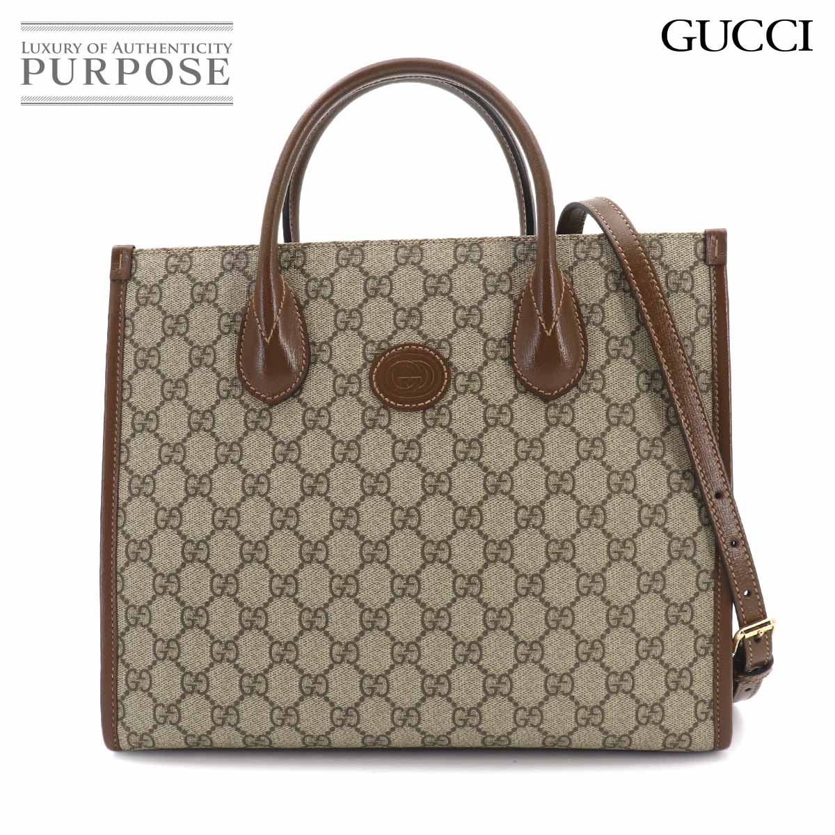  グッチ GUCCI インターロッキングG スモール 2way トート ショルダー バッグ GGスプリーム レザー ベージュ ブラウン 659983 Interlocking G Small Tote Bag 