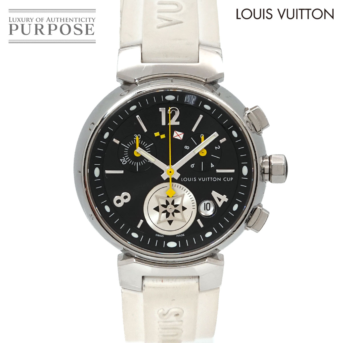 Rakuten - ルイ ヴィトン LOUIS VUITTON タンブール ラブリーカップ Q132G クロノグラフ デイト ブラック レディース 腕時計 クォーツ ウォッチ Tambour 【中古】