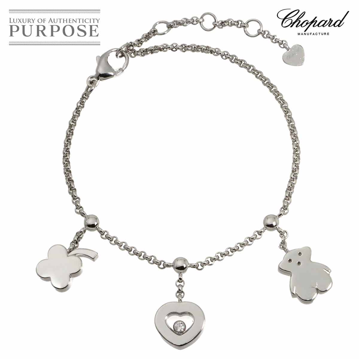 商品管理番号 : 90330239/J303STYLEショパールの人気シリーズ、ハッピー コレクション。ハートモチーフに輝くダイヤが手元を華やかに演出してくれます。（ショパールにてガラス内洗浄済み）BRANDショパール（Chopard）ハッピー ダイヤ ブレスレットSIZE腕周り（内周）約18．5cmモチーフ最大幅21mm手計測になりますので若干の誤差はご了承ください>>サイズについてはコチラブランドジュエリーに関しましては、サイズ直しがお受けできない商品もございますので必ず事前にご相談ください。MATERIAL / ENGRAVING18金ホワイトゴールドダイヤ（刻印750）WEIGHT17．0gACCESSORIES修理証明書＊こちらの商品はメーカーのケースが欠品している為、当店のジュエリーケースでのお届けとなります。REFERENCE LIST PRICE-RANK9．5点（下記の状態ランク表をご覧ください）CONDITION磨き・仕上げ済みの為、綺麗な状態ですが、トップに磨きでは取り切れない小キズがあります。（ショパールにてガラス内洗浄済み）CONDITION RANKTITLEショパール Chopard ハッピー ダイヤ ブレスレット 18.5cm K18 WG ホワイトゴールド 750 Happy Bracelet【中古】STYLEショパールの人気シリーズ、ハッピー コレクション。ハートモチーフに輝くダイヤが手元を華やかに演出してくれます。（ショパールにてガラス内洗浄済み）