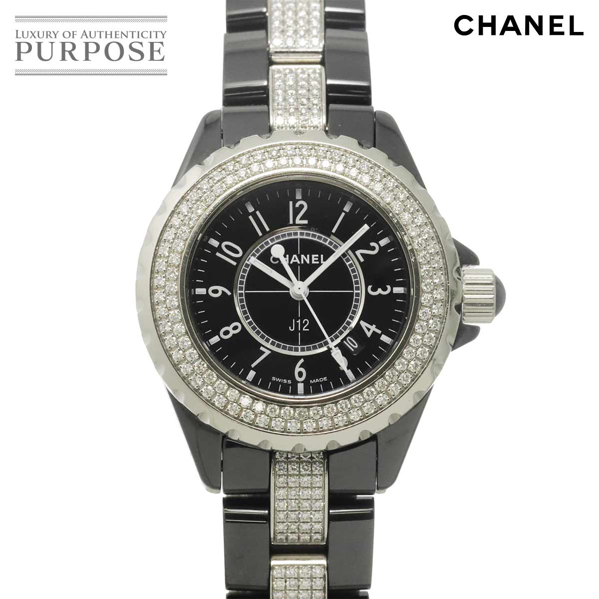 シャネル CHANEL J12 33mm H1338 純正ダイヤ レディース 腕時計 ブラック セラ ...