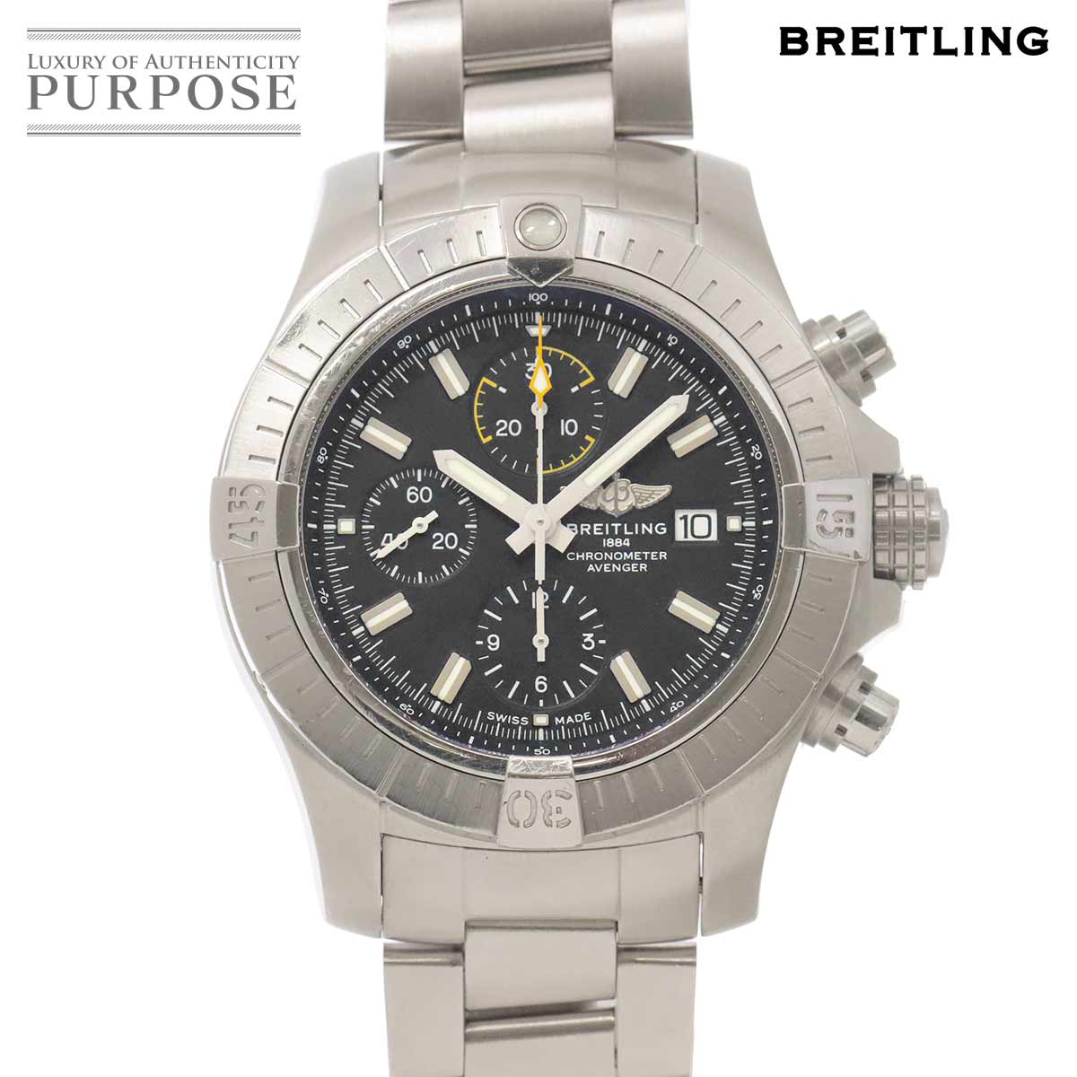 ブライトリング BREITLING アベンジャー A13317 クロノグラフ メンズ 腕時計 ブラック 自動巻き ウォッチ Avenger 【中古】