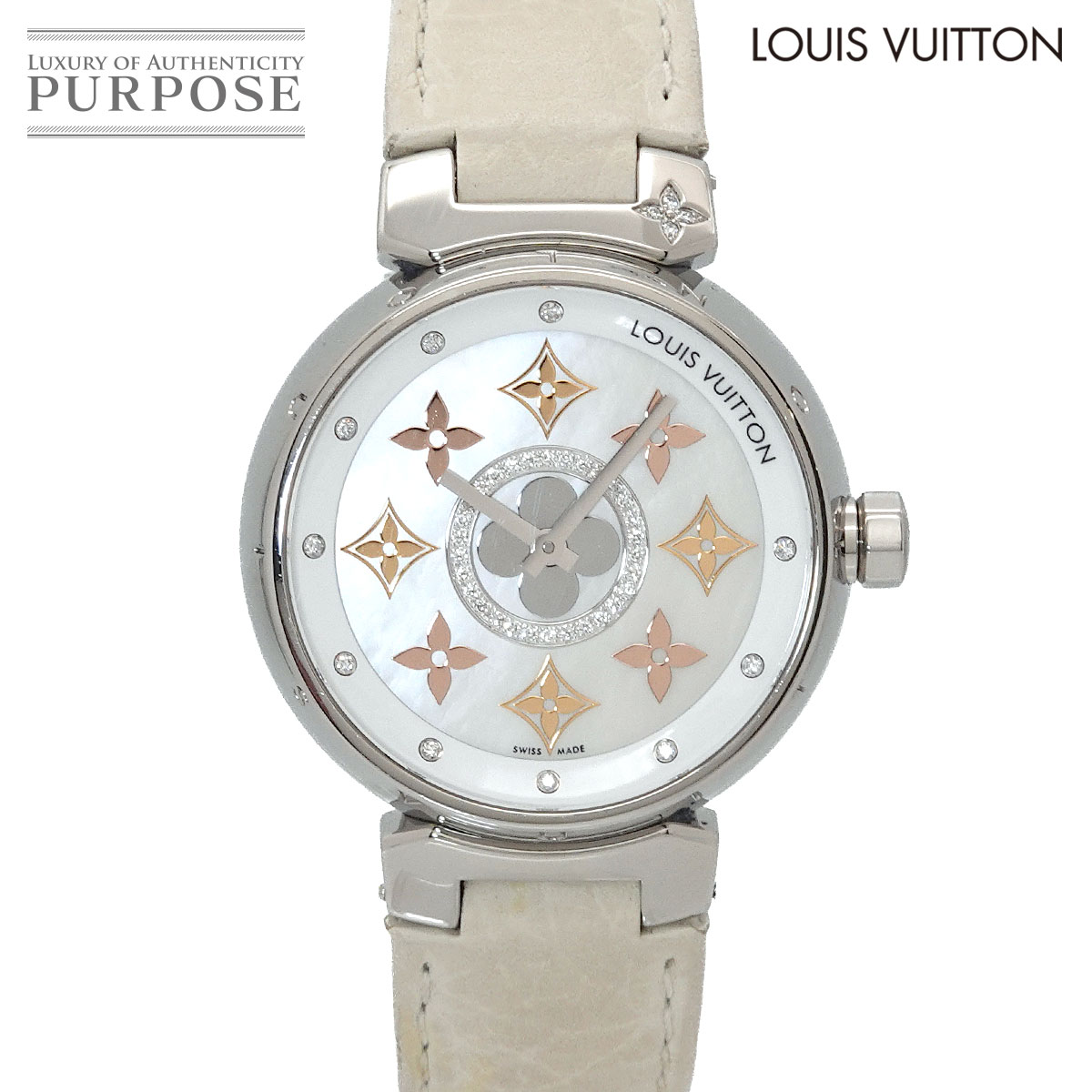 ルイ ヴィトン LOUIS VUITTON タンブール Q13MT レディース 時計 10P ダイヤ ホワイトシェル クォーツ ウォッチ Tambour 【中古】