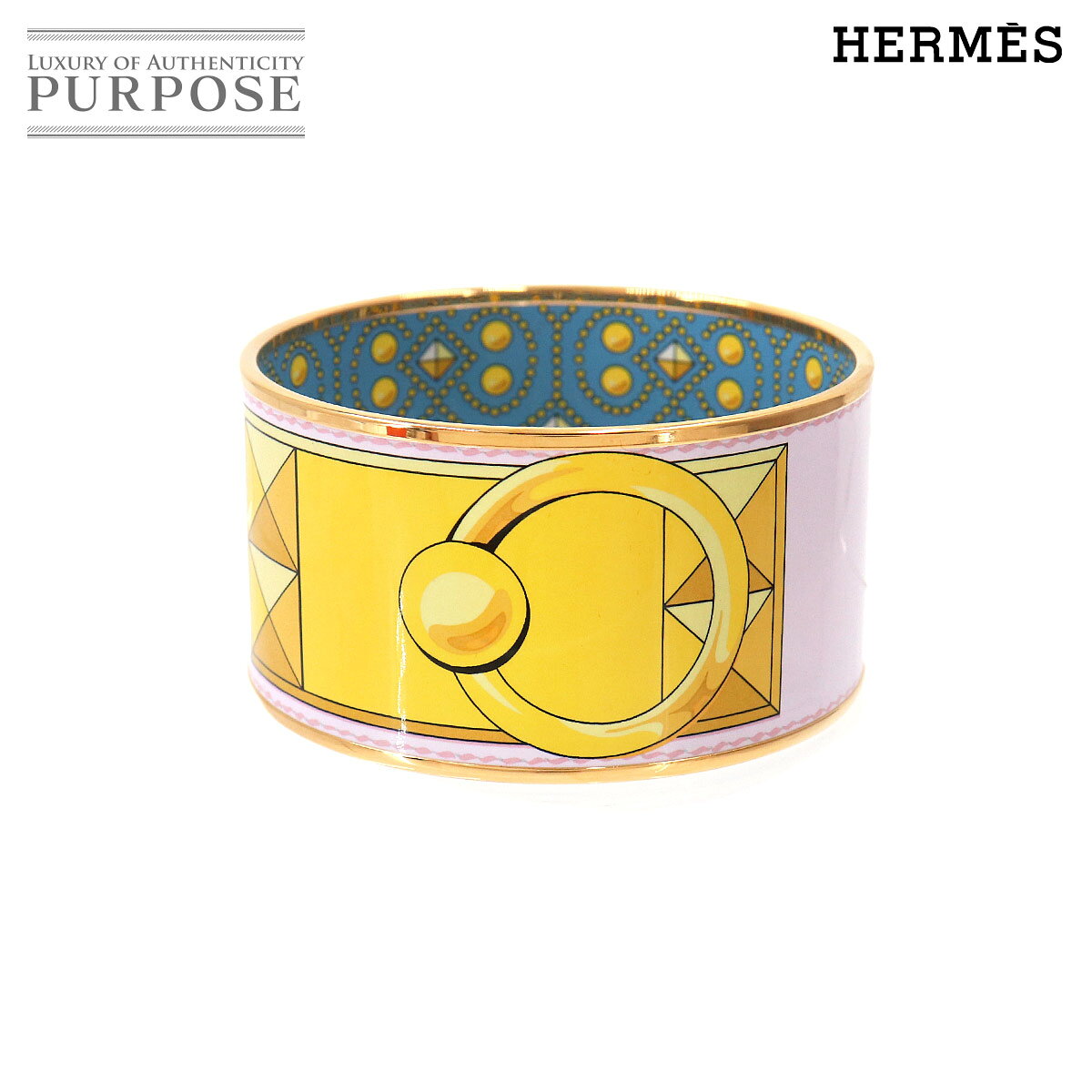 【未使用 展示品】 エルメス HERMES エマイユ TGM バングル ブレスレット イエロー ピンク ゴールド アクセサリー Email TGM 【中古】