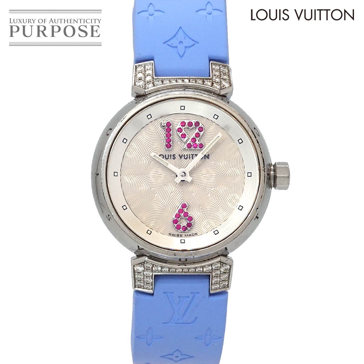ルイ ヴィトン LOUIS VUITTON タンブール Q1214 ラグ ダイヤ レディース 腕時計 ルビー インデックス クォーツ ウォッチ Tambour 【中古】