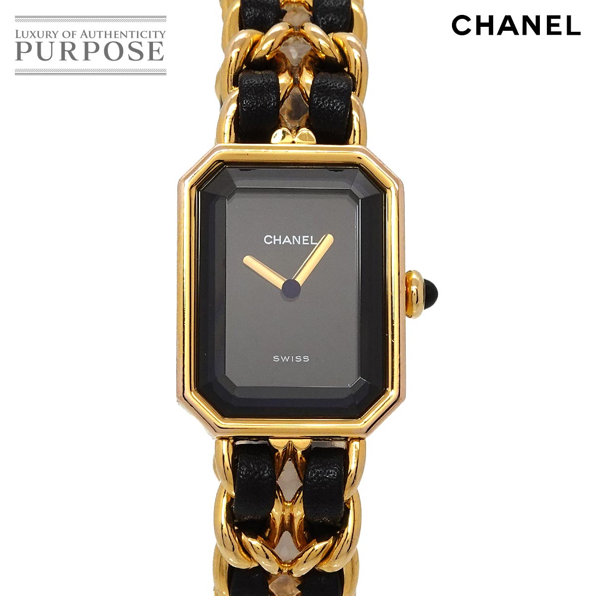 シャネル CHANEL プルミエール Mサイズ H0001 ヴィンテージ レディース 腕時計 ブラック ゴールド クォーツ ウォッチ Premiere 【中古】