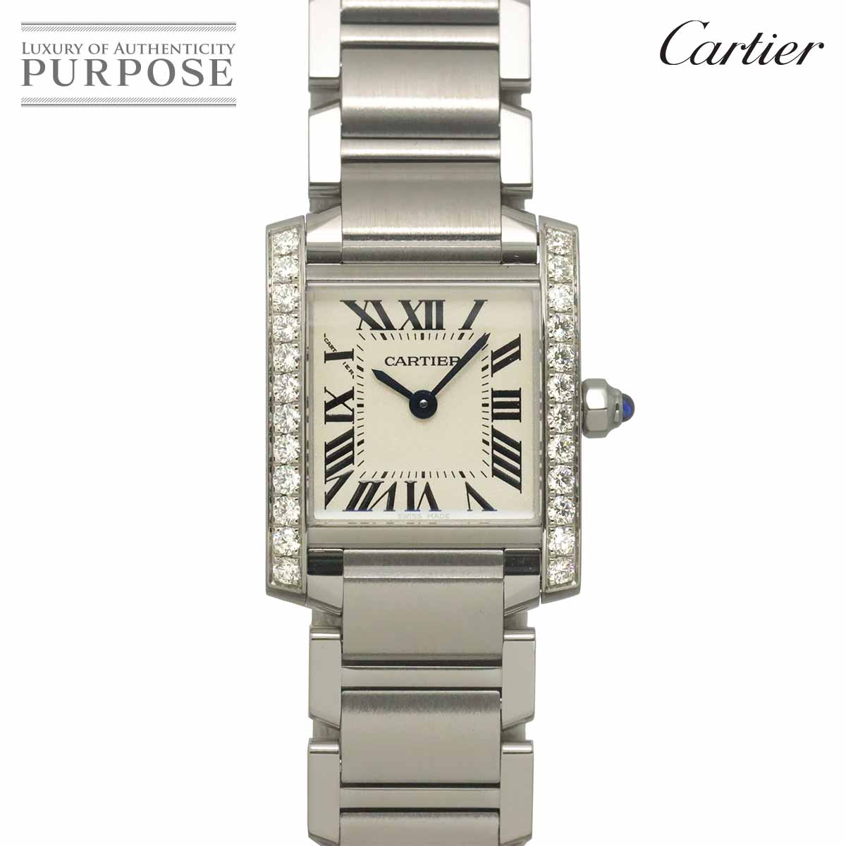【コンプリートサービス 済み】 カルティエ Cartier タンクフランセーズSM W4TA0008 レディース 腕時計 ダイヤベゼル アイボリー クォーツ ウォッチ Tank Francaise 【中古】