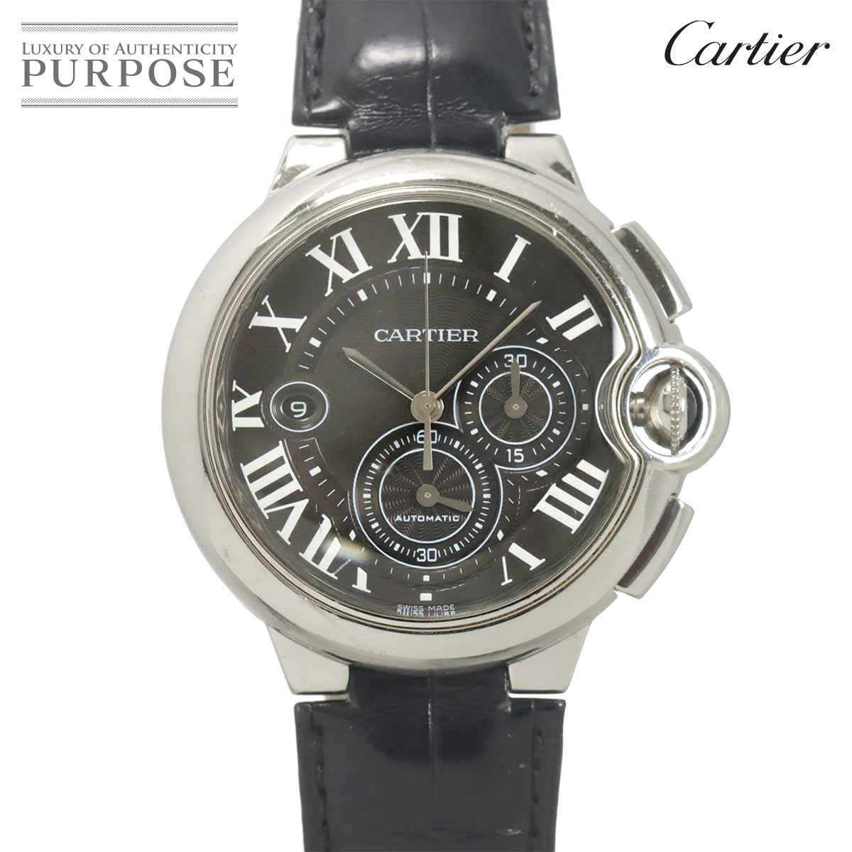カルティエ Cartier バロンブルー LM クロノグラフ W6920079 メンズ 腕時計 デイト ブラック 自動巻き Ballon Bleu 【中古】