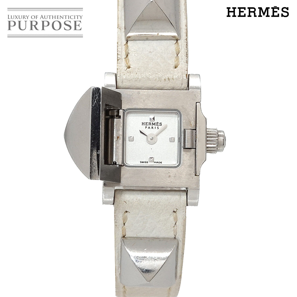 \ エルメス HERMES メドール ミニ ME2 110 レディース 腕時計 スタッズ ホワイト クォーツ ウォッチ Medor 【中古】