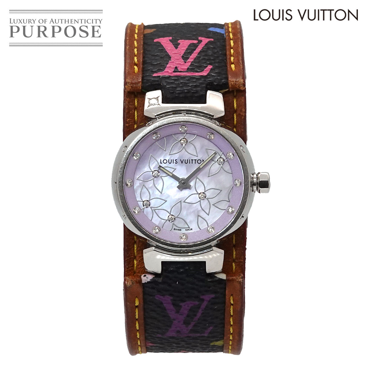 ルイ ヴィトン LOUIS VUITTON タンブール Q1210 ダイヤ レディース 腕時計 パープルシェル クォーツ ウォッチ Tambour 【中古】