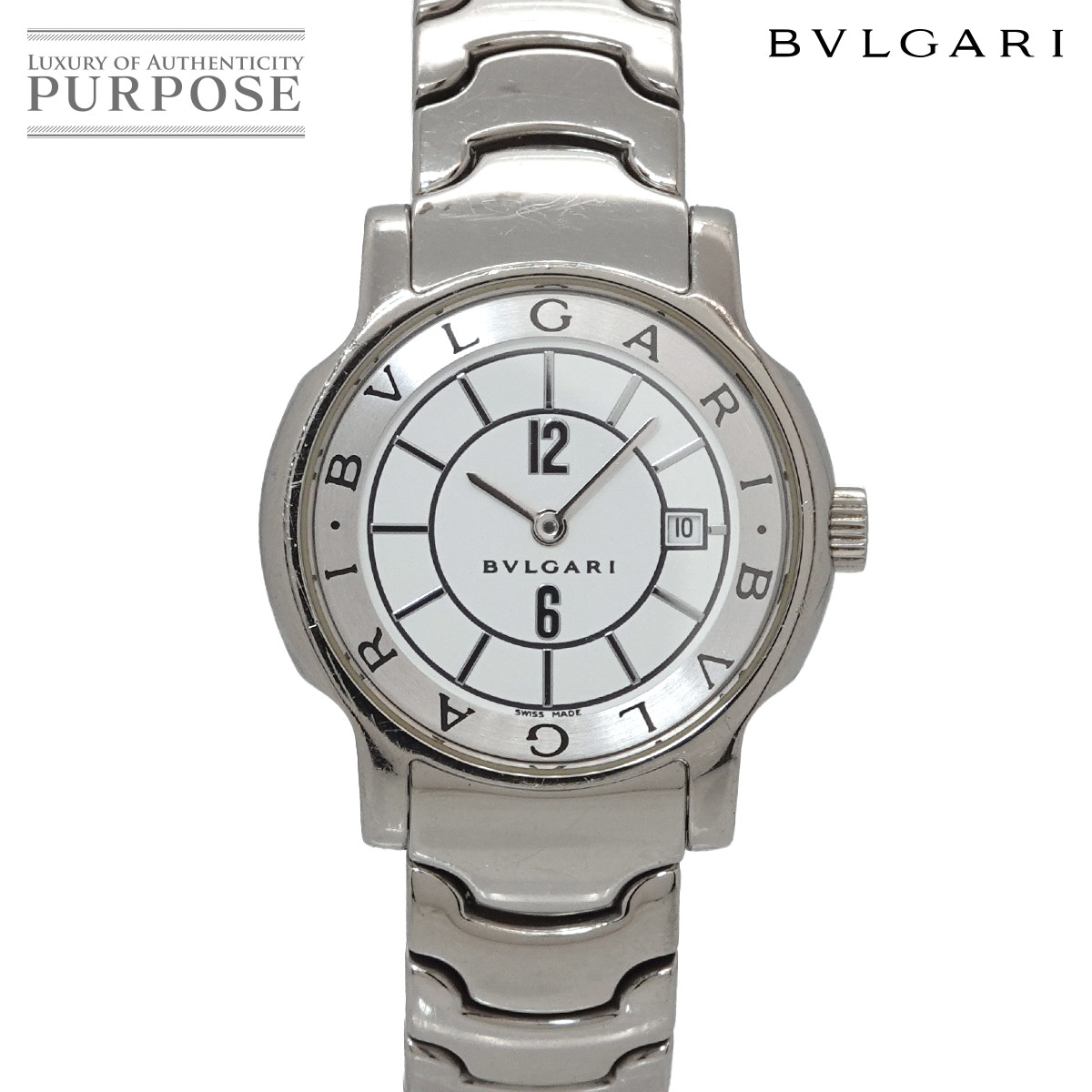 ブルガリ BVLGARI ソロテンポ ST29S レディース 腕時計 デイト ホワイト クォーツ ウォッチ Solo tempo 【中古】