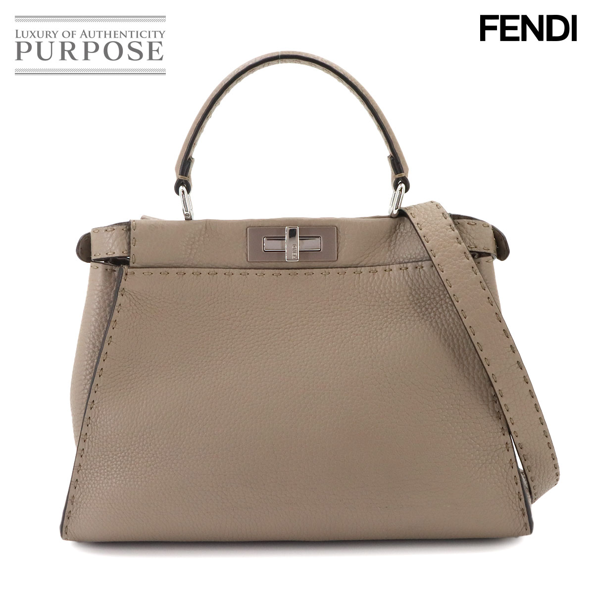 【新品同様】 フェンディ FENDI セレリア ピーカブー レギュラー 2way ハンド ショルダー バッグ レザー ベージュ 8BN290 Selleria Peekaboo 【中古】