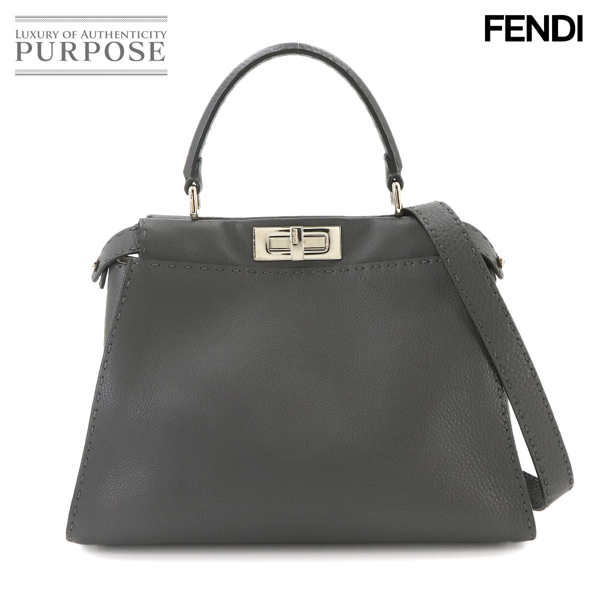【新品同様】 フェンディ FENDI セレリア ピーカブー レギュラー 2way ハンド ショルダー バッグ レザー グレー 8BN290 Selleria Peekaboo 【中古】