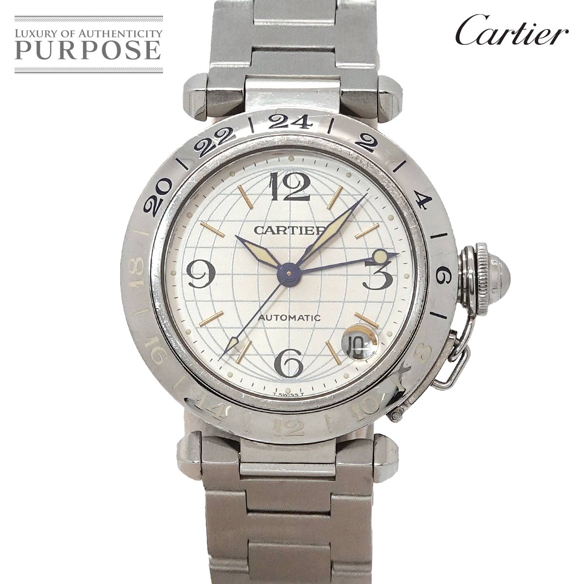 カルティエ Cartier パシャC メリディアン GMT W31029M7 ボーイズ 腕時計 デイト シルバー オートマ 自動巻き ウォッチ PashaC 【中古】
