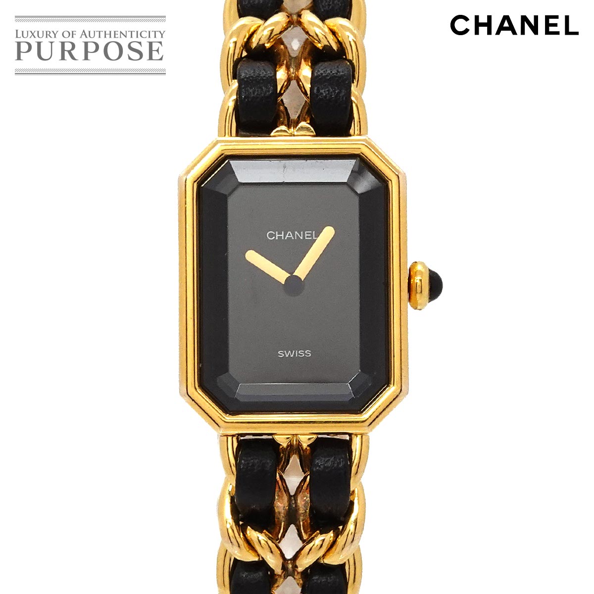 シャネル CHANEL プルミエール Lサイズ H0001 ヴィンテージ レディース 腕時計 ブラック ゴールド クォーツ ウォッチ Premiere 【中古】