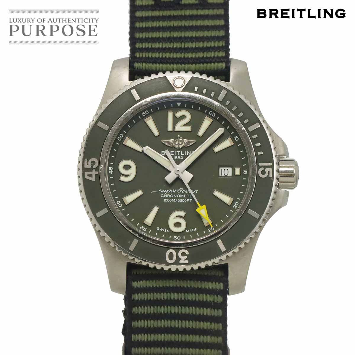 ブライトリング BREITLING スーパーオーシャン オートマチック44 アウターノウン A17367 メンズ 腕時計 デイト グリーン オートマ 自動巻き ウォッチ Super Ocean 【中古】
