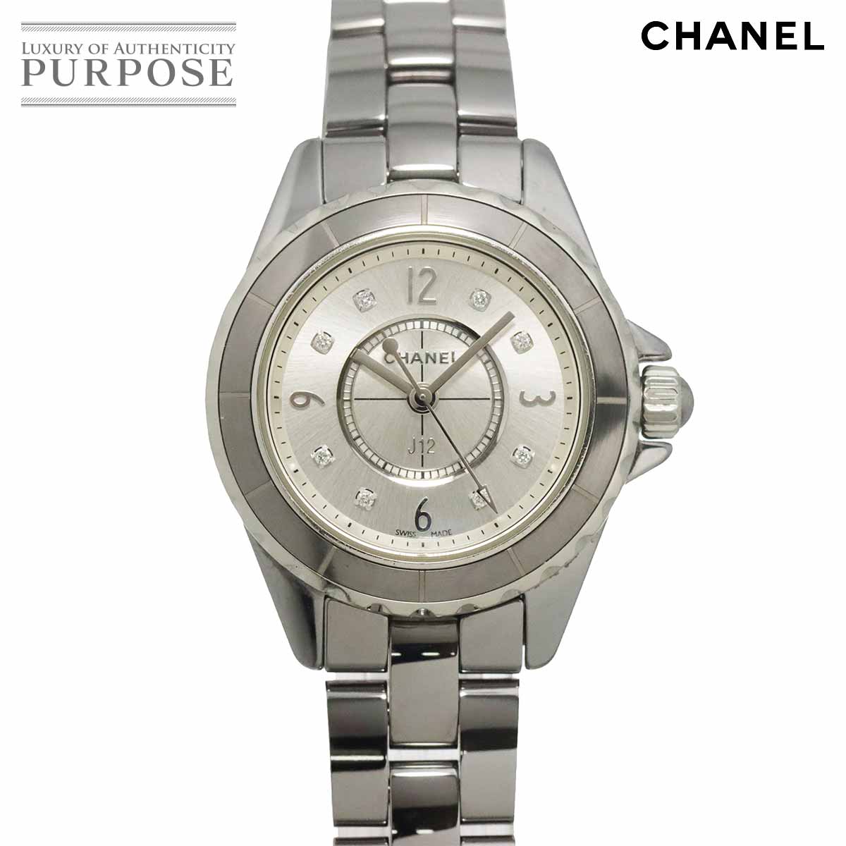 シャネル CHANEL J12 クロマティック 29mm H3401 レディース 腕時計 デイト 8P ダイヤ シルバー クォーツ ウォッチ 【中古】