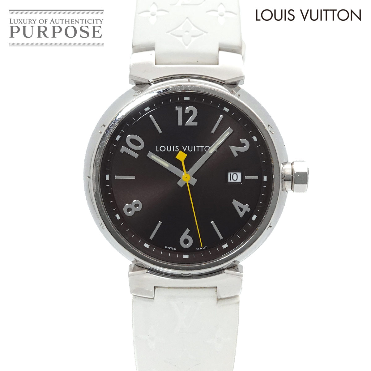 ルイ ヴィトン LOUIS VUITTON タンブール Q1111 メンズ 腕時計 デイト ブラウン クォーツ ウォッチ Tambour 【中古】