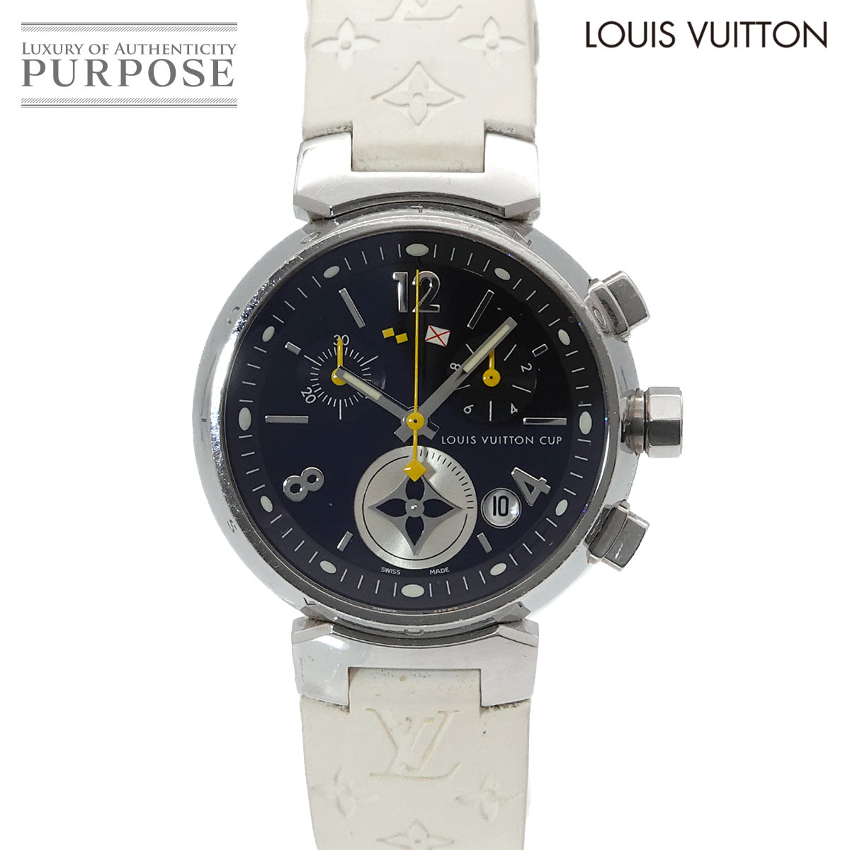 ルイ ヴィトン LOUIS VUITTON タンブール ラブリーカップ Q132G クロノグラフ デイト ブラック レディース 腕時計 クォーツ ウォッチ Tambour 【中古】