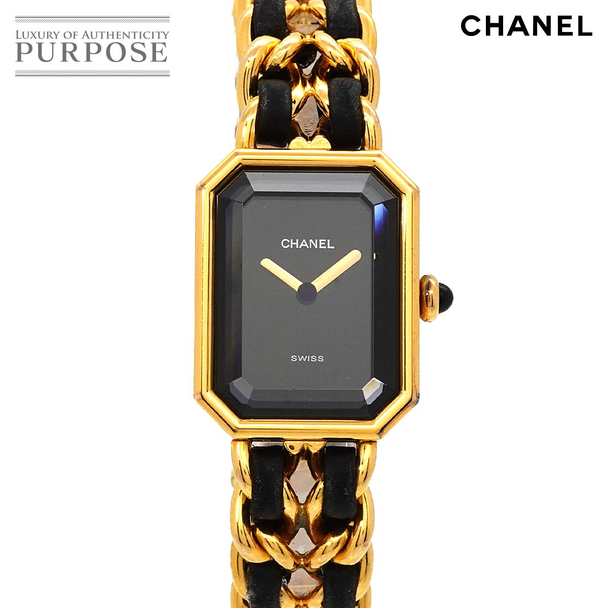 シャネル CHANEL プルミエール Mサイズ H0001 ヴィンテージ レディース 腕時計 ブラック ゴールド クォーツ ウォッチ Premiere 【中古】