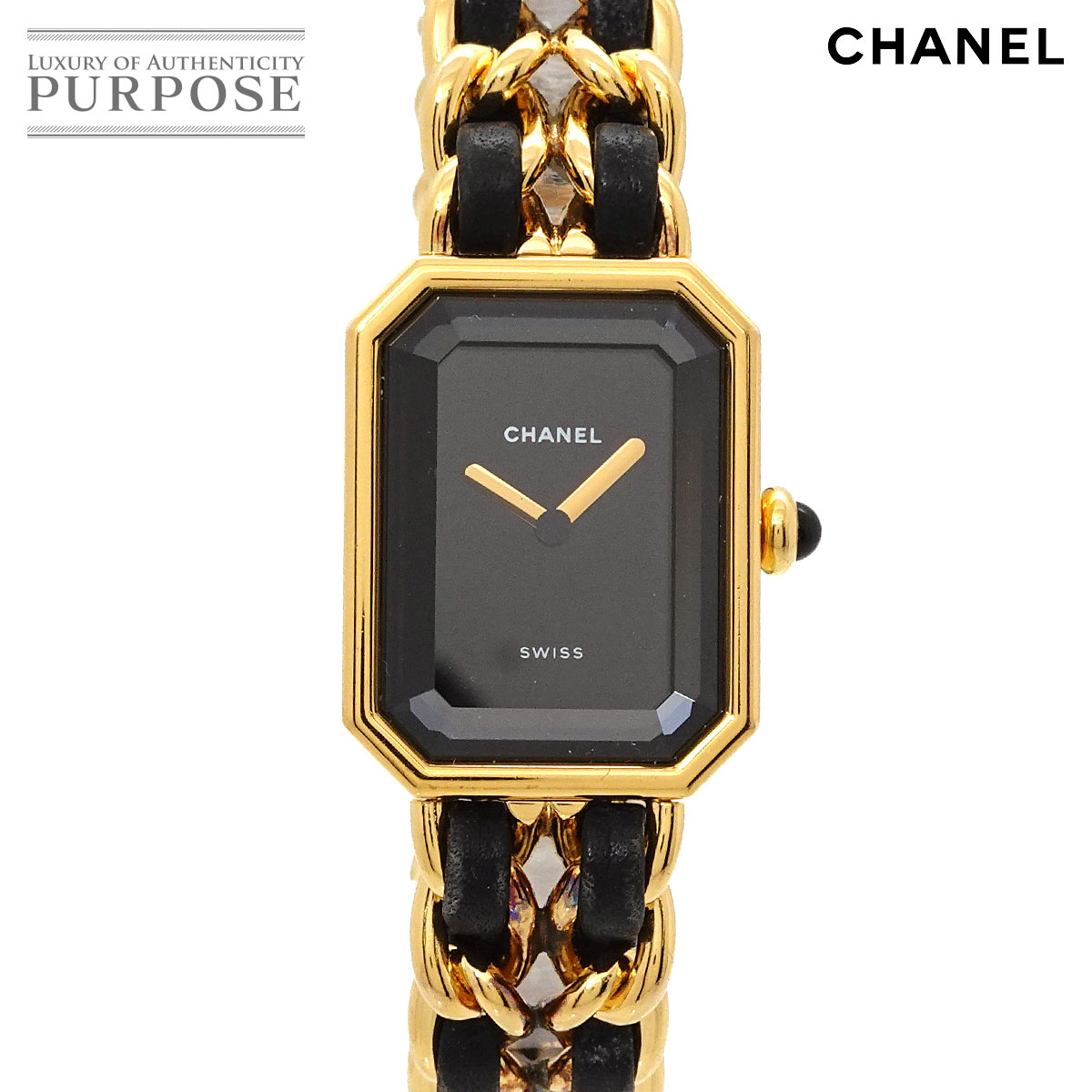 シャネル CHANEL プルミエール Mサイズ H0001 ヴィンテージ レディース 腕時計 ブラック ゴールド クォーツ ウォッチ Premiere 【中古】