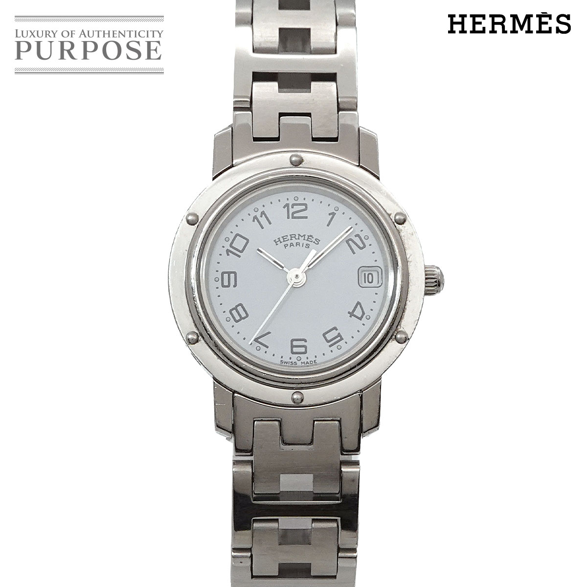 エルメス HERMES クリッパー CL4 210 ヴィンテージ レディース 腕時計 デイト ホワイト クォーツ ウォッチ Clipper【中古】