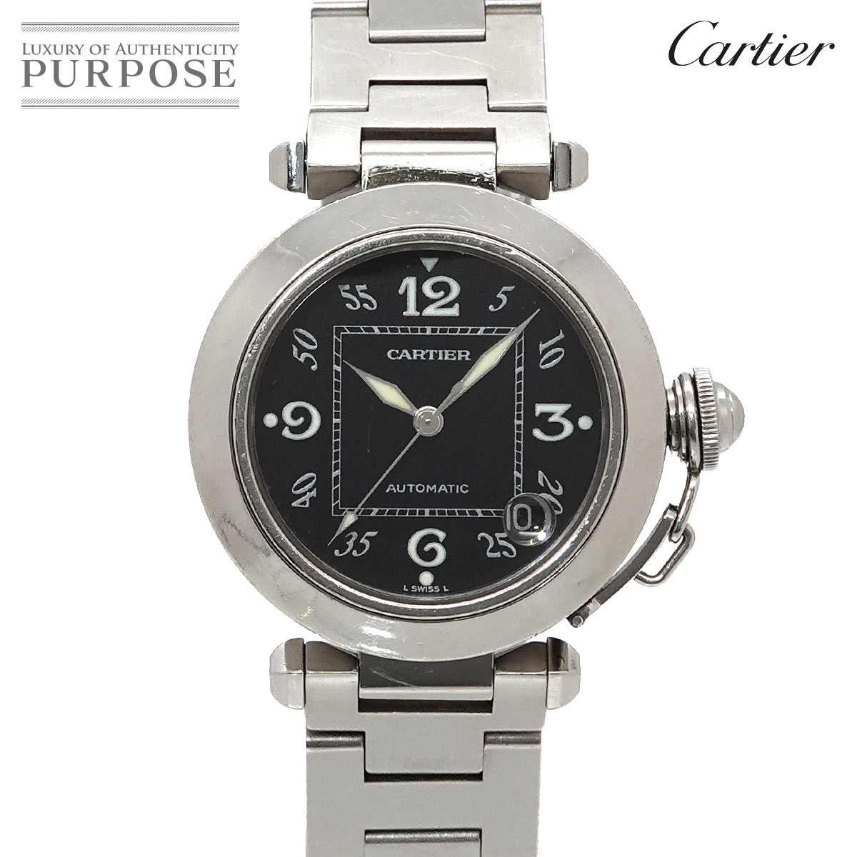 カルティエ Cartier パシャC W31043M7 ボーイズ 腕時計 デイト ブラック オートマ 自動巻き ウォッチ Pasha C 【中古】