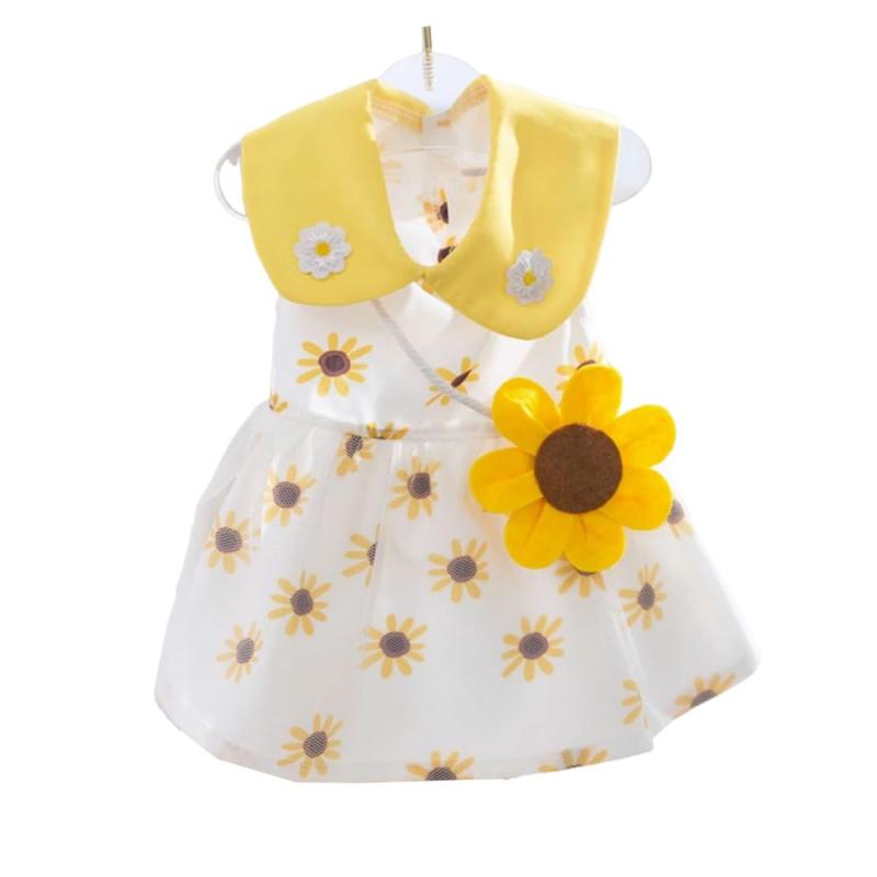YBGGJO 犬服 ひまわり チュール ワンピース サンフラワー柄 ドレス 犬猫洋服 日焼き防ぐ 袖なし 通気性 お姫様 ファッション 可愛いワンピース 小型犬 中型犬 猫 お散歩 お出掛け 記念撮影 ペ