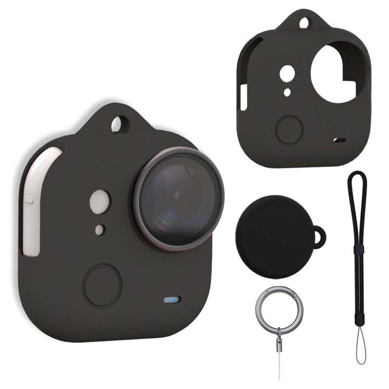 乐天商城 - For Insta 360 GO Ultra 用 ケース カバー カメラバッグ 【NOUKAJU】 Insta 360 GO Ultra 用 シリコン 保護ケース カバー ストラップ付き シリコン素材 キズ防止 防塵 落下防止 水洗い可能 (ブラック)