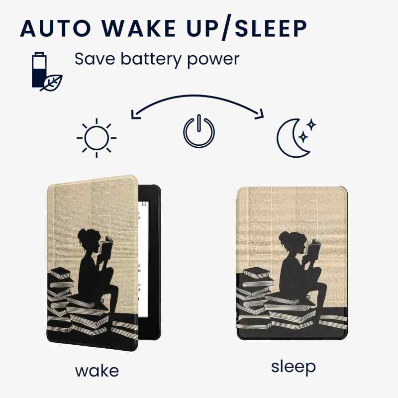 kwmobile カバー 対応: Kindle Paperwhite 11. Generation 2021 ケース - 電子書籍リーダー オートスリープ PUレザー 黒色/ベージュ