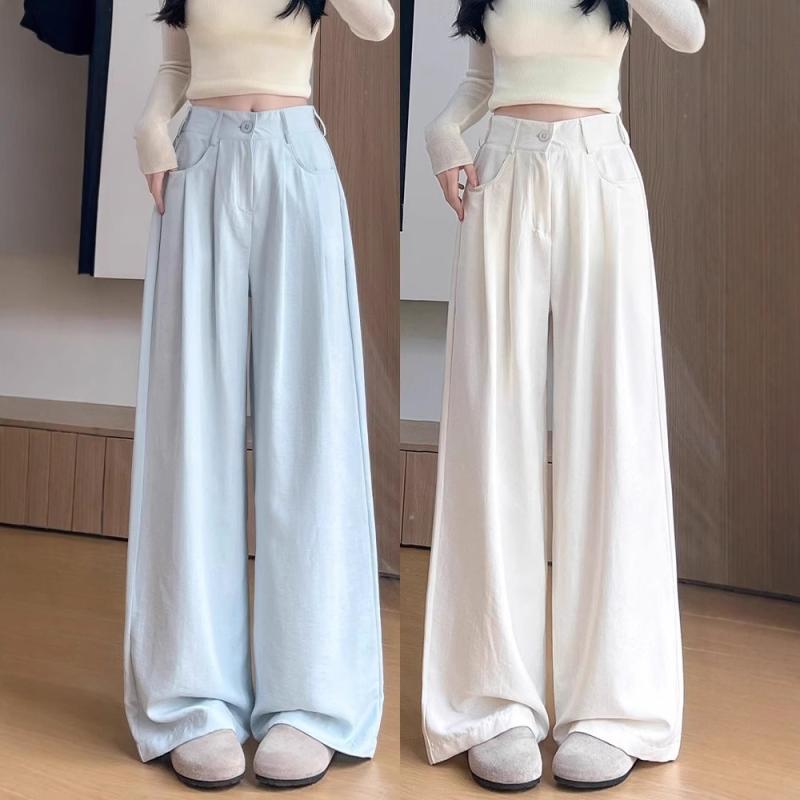 ・カテゴリ: ワイドパンツ、スーツパンツ・パンツ丈: フルレングス・素材: ポリエステル・厚さ: 薄手・デザイン特徴: ポケット、切り替え・ウエスト位置: ハイウエスト・カラー展開: ブルー、アイボリー、ピンク、グレー、ブラック・サイズ展開: S、M、L、XL・スタイル: カジュアル、フェミニン・伸縮性: ややあり