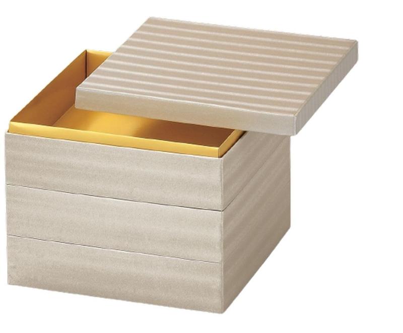J-kitchens 重箱 3段 7寸 和 紙 お重箱 小波白 22.0cm x 22.0cm x 17.6cm 日本製