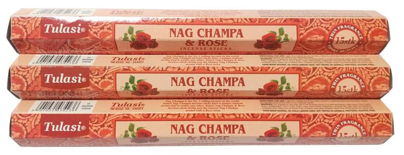 ユーインターナショナル Tulasi ナグチャンパ &amp; ローズ スティック 3個セット 1箱15スティック×3箱サイズ:1箱15スティック×3箱香り:ローズ原産国:インド内容量:20g