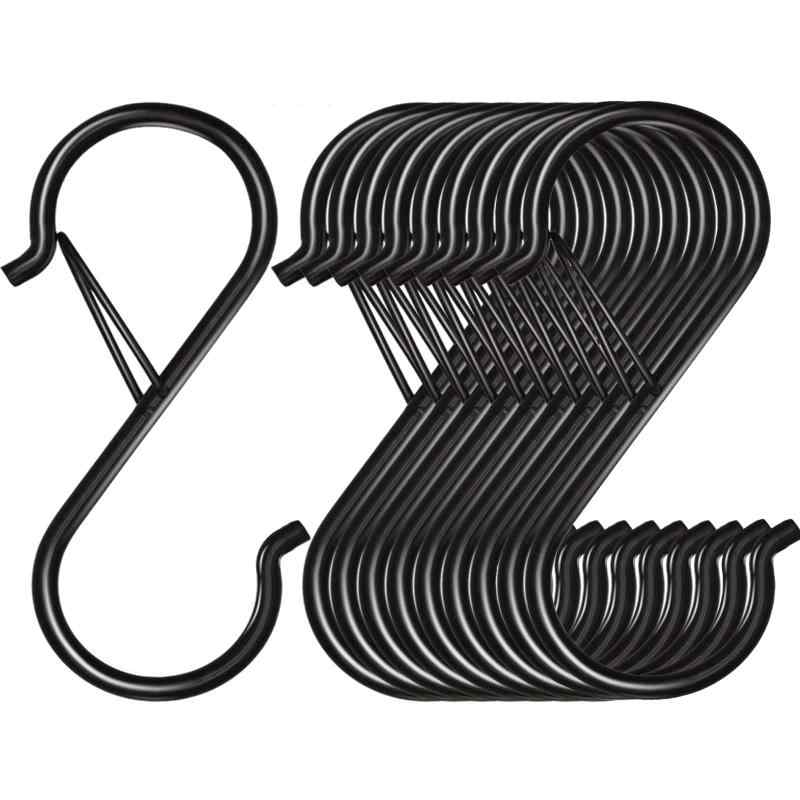 S字フック Sじフック 脱落防止 黒色 10個セット S形フック 汎用フック S型フック 落ちない 大 ストッパー 付き キッチン お風呂適用【材質】耐久性と耐錆性に優れた鉄で作られ、表面にはメッキされて、頑丈で、耐腐性が良く、長時間で使用できます。【仕様】1.サイズ：長さ約9cm、幅約2.7cm、パッケージ内容：S字フック＊10個、1個あたり重さ約：17g。2.サイズ：長さ約10.1cm、幅約3.9cm、パッケージ内容：S字フック＊10個、1個あたり重さ約：17.5g【バックルのデザイン】バックルは効果的に風を防ぎ、フックが外れてズレ落ちることもありません。【用途】キッチン、浴室、保管室、ガレージ、ワークショップ、オフィスなどの生活雑貨を吊り上げに最適です。【簡単に使用】家の壁に穴を打つのが必要なし、釘、ネジや接着剤も不要で、引掛けるだけ簡単に取り付けます。