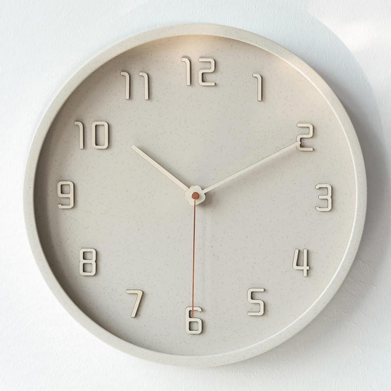 Mermbe 掛け時計 おしゃれ でシンプル 静音 復古柱時計12インチ(直径30CM) 新型の枠の材質の麦稈 立体木質 大数字 木質針 家の装飾 応接間 寝室柱時計