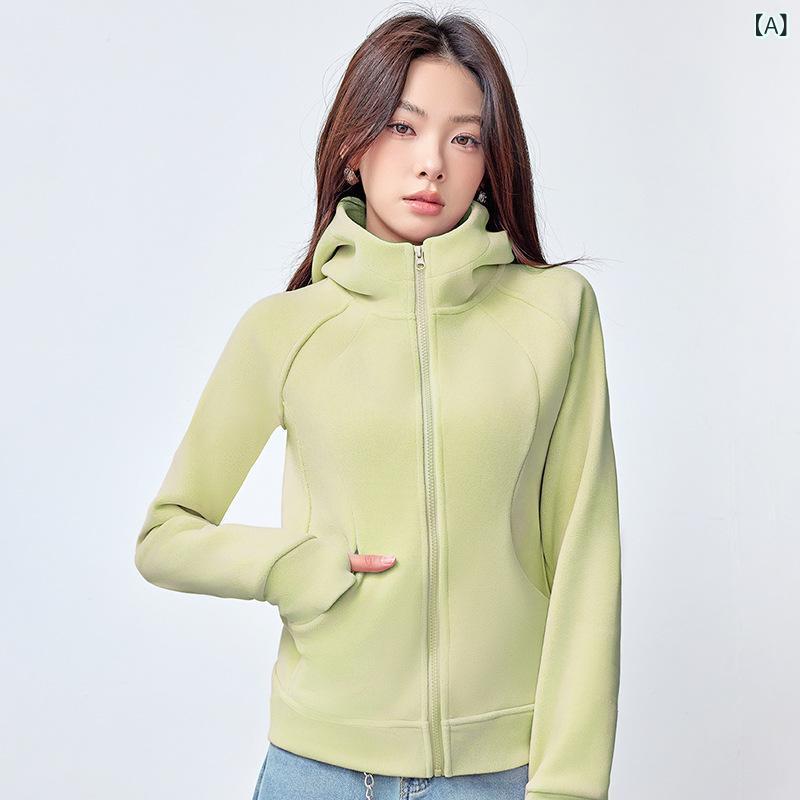 파커 여성 가을 ​​겨울 봄 가을 탑스 아우터 후드 첨부 Zip 업 가디건 트레이너 스웨트 플리스 모코모코 경량 방한 따뜻한 신축성 스트레치 스포츠 피트니스 요가 평상시 사용 캐주얼 무지