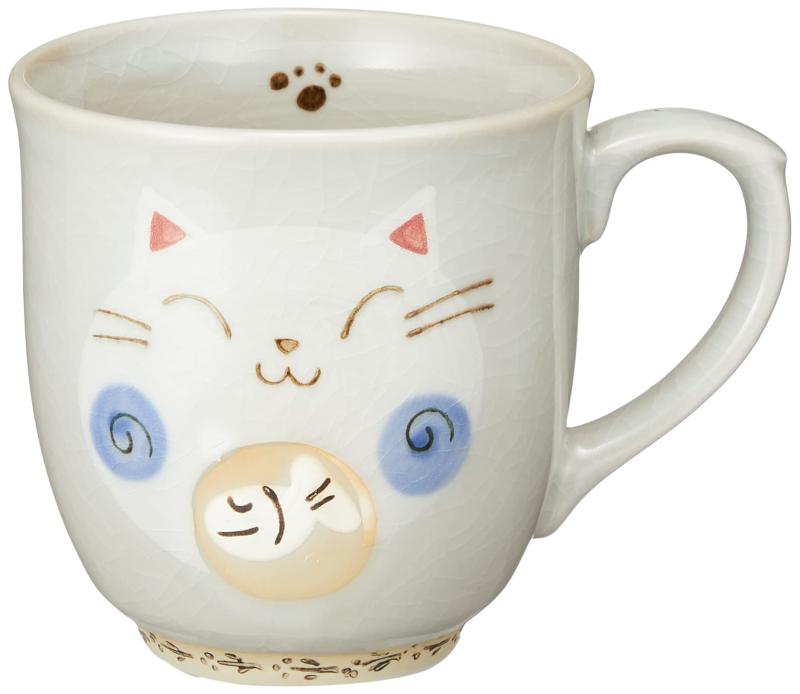 瀬戸焼 「 かわいいうつわ 」 マグカップ コップ 容量約250ml 夢工房 お魚としっぽ ネコ 青 日本製 091-0024