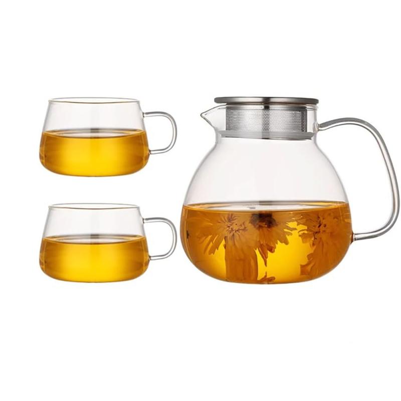 西田(Nishida)ティーポット＆マグカップ2個OR4個セット 耐熱ガラス 茶こし付き ポット 食洗機対応 おしゃれ シンプル 北欧 ギフト ピッチャー 冷水筒 耐熱 耐冷 水差し 麦茶 ミルク ジュース 紅
