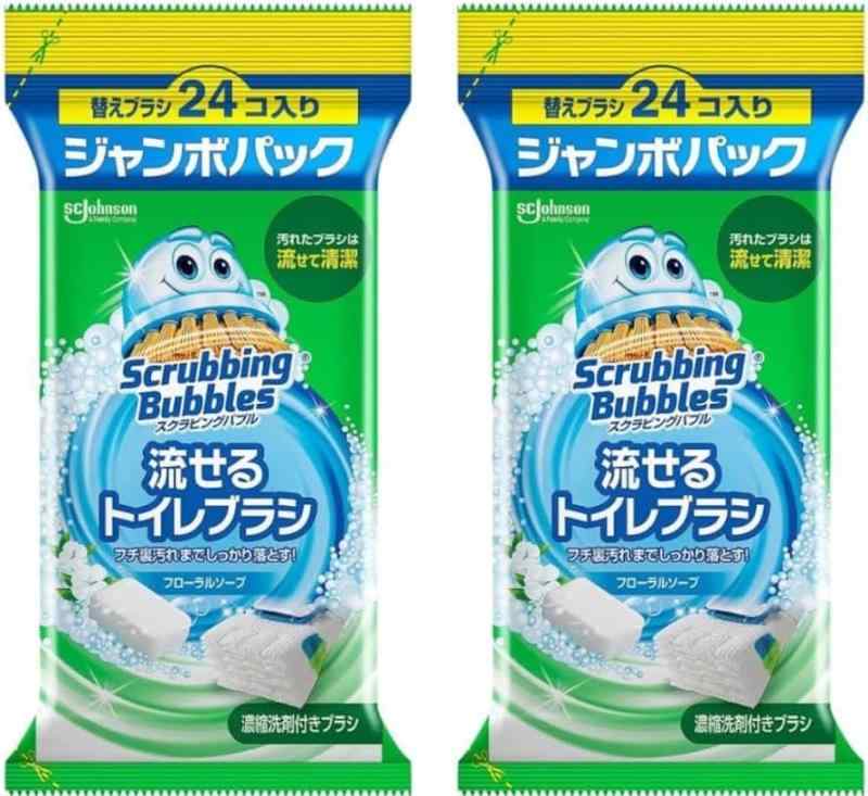 Rakuten - スクラビングバブル 流せるトイレブラシ ジャンボパック 24個入り×2袋 フローラルソープの香り トイレ 掃除 使い捨て 付け替え まとめ買い
