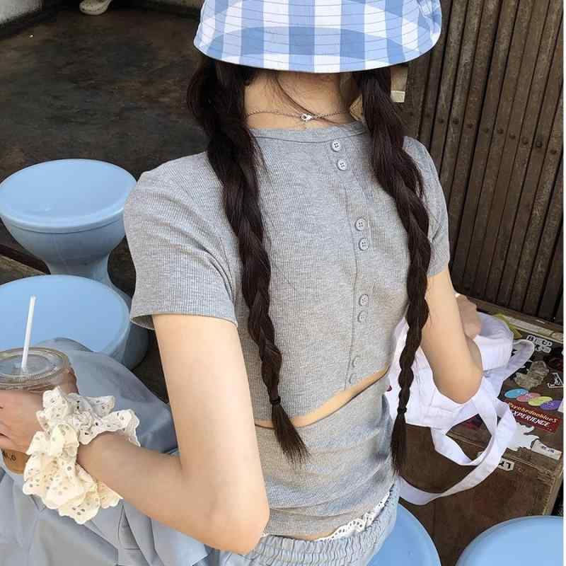 Tシャツ レディース 半袖 カットソー トップス ショート丈 バックオープン 露背 無地 スリム タイト フィット 着痩せ 細見え クルーネック インナー カジュアル 普段使い 韓国風 春夏 サマー シンプル ブラック ホワイト グレー putera-10208092 GRATIQUE MIEI パッケージ画像