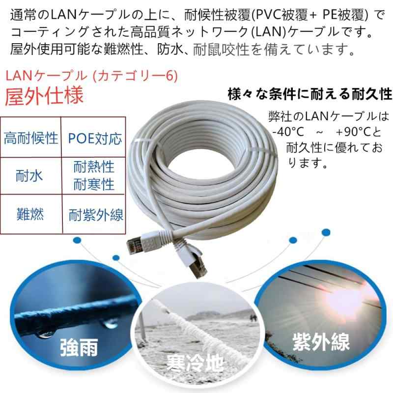 CAT6 白色 屋外高耐久LANケーブル(カテゴリー6) 2重被覆 屋外用 30年の屋外耐候性PE(ポリエチレン) PoE 専用ピン付 紫外線 耐候性 防水 屋外仕様 ランケーブル ホワイト