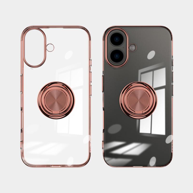 Rakuten - Smoniy iPhone 16 plus用 ケース クリア リング付き アイホン 16plus 用 カバー 透明 おしゃれ スマホケース メッキ加工 ソフトケース 耐衝撃 軽量 薄型 ストラップホール付き スタンド機能 車載ホル
