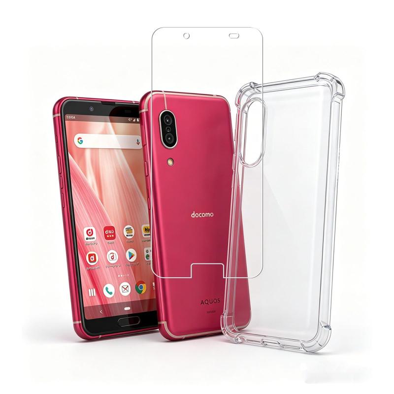 Rakuten - 対応Aquos sense3 専用 ガラスフィルム + TPU Aquos sense3 ケース 四隅防衝撃設計セット | 日本旭硝子製強化ガラス（SHV45 SH-02M SH-RM12対応） 硬度 9H 指紋防止・気泡ゼロ 自動吸着貼りやすい | ア